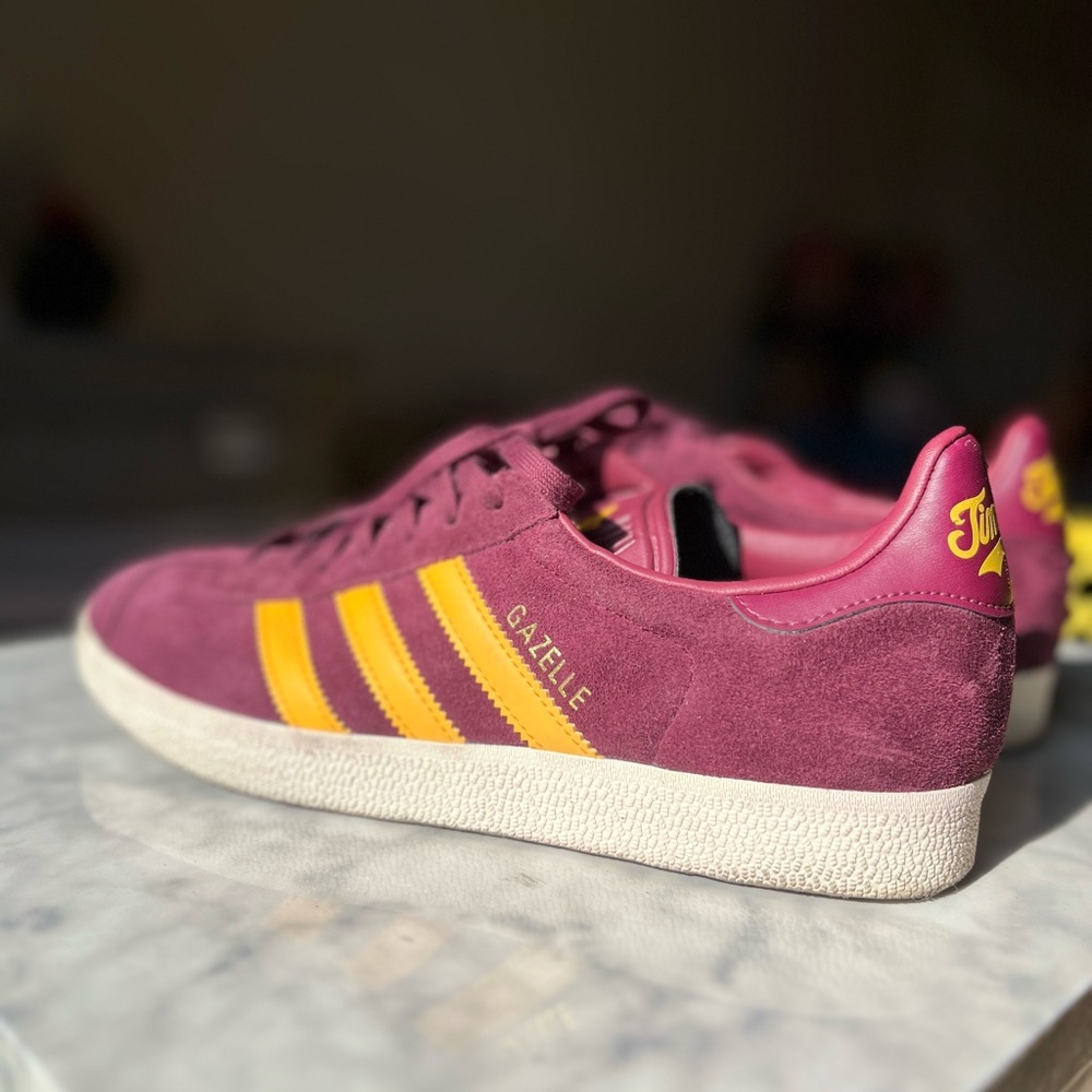 Adidas Gazelle Burgundy with Gold Stripes